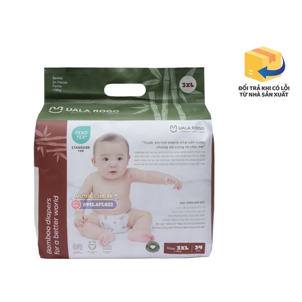 Bỉm Uala Rogo Việt Nam Size 07 3XL quần 34 (>18kg)