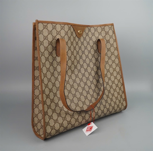 Túi GG tote xám viền nâu sz38 KG+