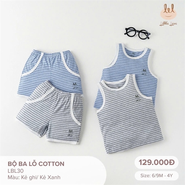 LiL Bộ cộc ba lỗ contton kẻ - Xanh