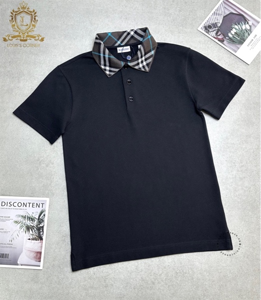 Polo Burberry đen cổ kẻ ss25