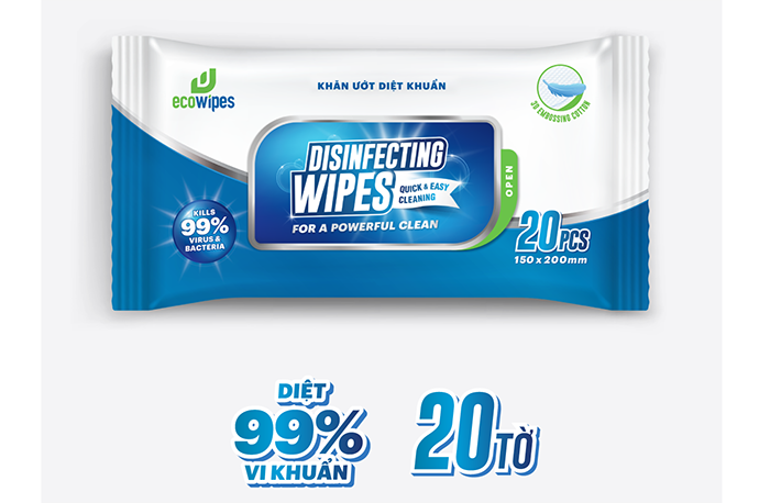 Khăn ướt diệt khuẩn EcoWipes 20 tờ