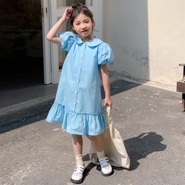 Váy sơ mi tay bồng xanh dương