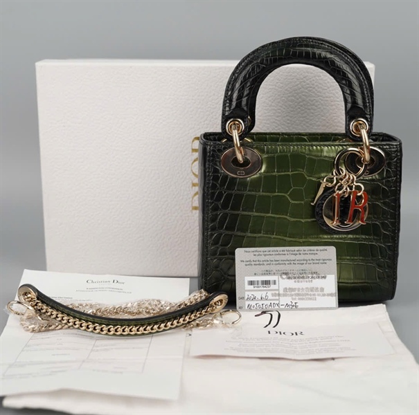Túi Dior Lady xanh da cá sấu (02-MA-1129) szS (BMC)+