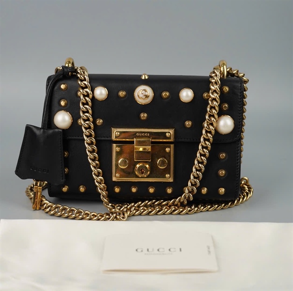 Túi GG Pearly Padlock đen kèm 2 chìa khóa (432182001998) sz20 (BMC) +