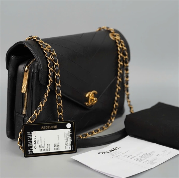Túi Chanel Chevron Flap đen (26085098) sz26 (BMC) KG+