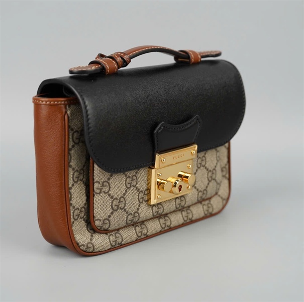 Túi GG Padlock xám nắp đen kèm 2 chìa khóa sz20 (BMC) +