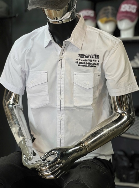 SM tay ngắn- Trắng Viền đen THREE CLTN Army