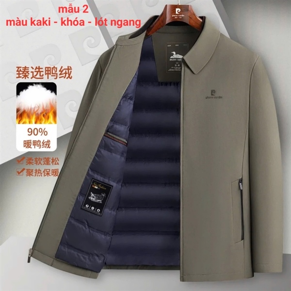 Áo khoác nam PierreCardin lót lông vũ, cổ bẻ, khoá kéo, trần ngang