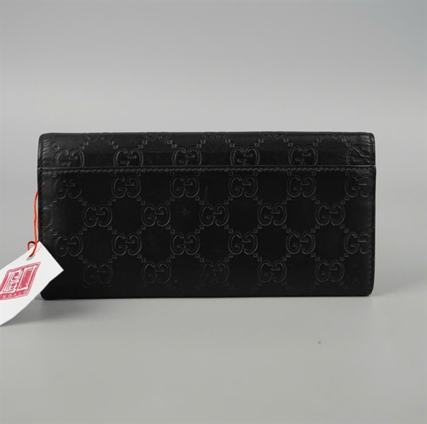 Ví GG gập 2 in logo chìm màu đen (BQ) KG+