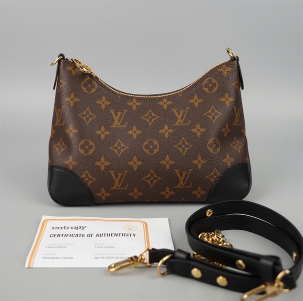 Túi LV Boulogne hoa nâu viền đen 2strap sz24 (A-T) KG+