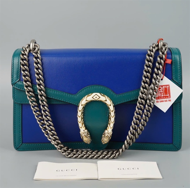 Túi GG Dionysus xanh dương khóa trắng sz28 (BQ) KG+