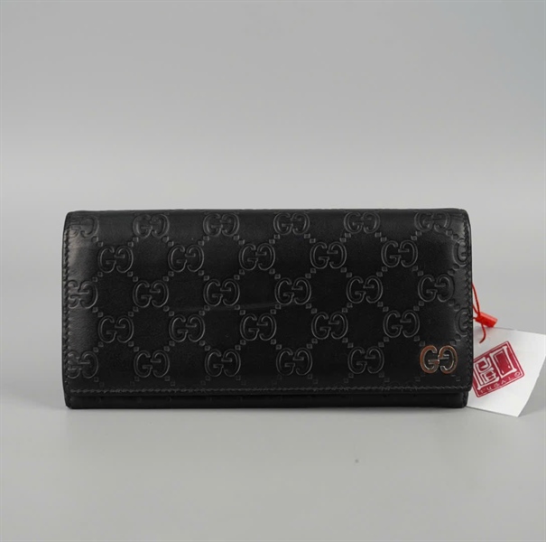 Ví GG gập 2 in logo chìm màu đen (BQ) KG+