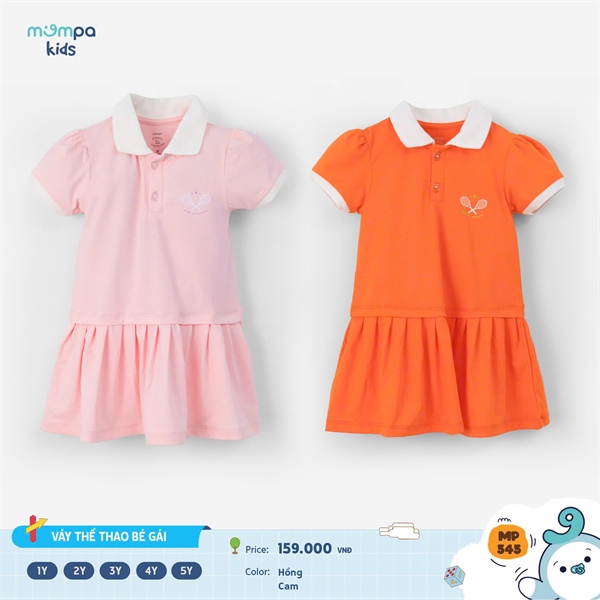 Mompa Váy Cộc Tay Bé Gái Cotton 2 Màu MP545 - Cam