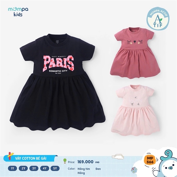 Mompa Váy Bé Gái 3 Màu MP566 - Hồng