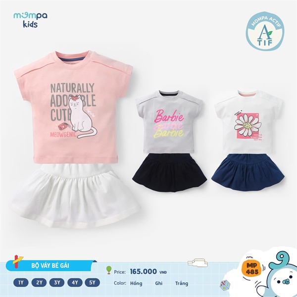 Mompa Bộ Váy Bé Gái 3 Màu MP485 - Ghi