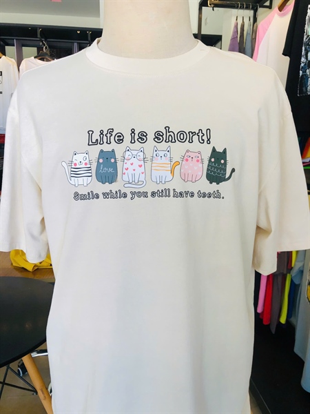 Áo thun Smile Cat | OverSize Unisex Nam Nữ | Màu Be