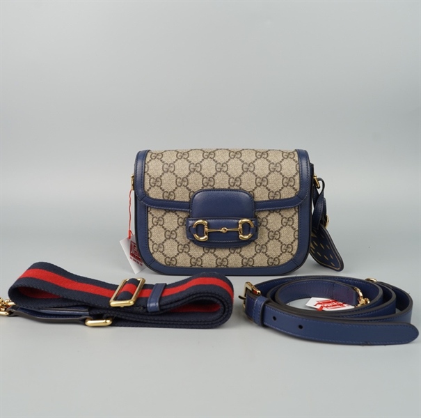 Túi GG 1955 xám viền xanh 2 strap (I037971676) sz20 KG+