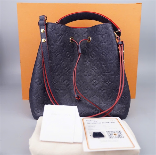 Túi LV nóe hoa xanh đen lòng đỏ viền 2 strap sz25 KG+