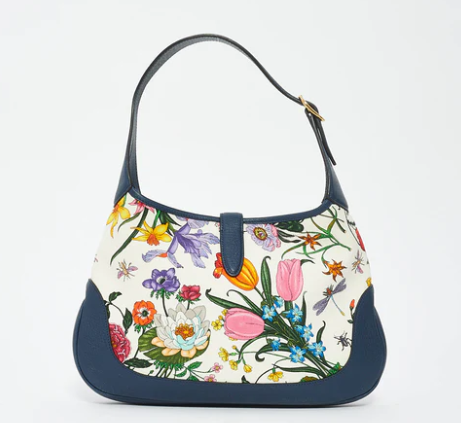 Túi GG Jackie trắng hoa viền xanh sz32 (BQ) KG+