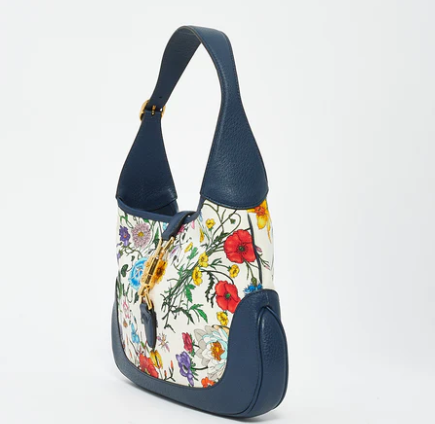 Túi GG Jackie trắng hoa viền xanh sz32 (BQ) KG+