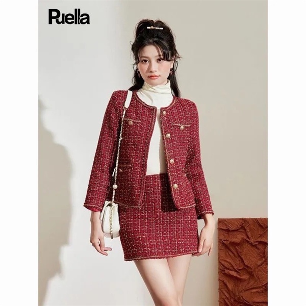 Set dạ vải tweet Puella màu đỏ