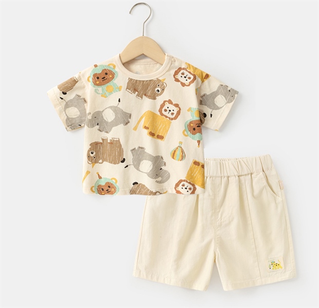 Set áo thun quần kaki mềm Cream Animal