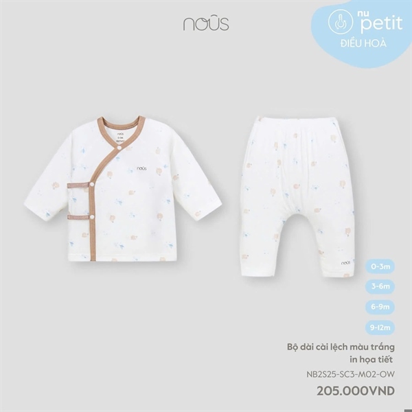 Nous Bộ dài cài lệch màu trắng in họa tiết