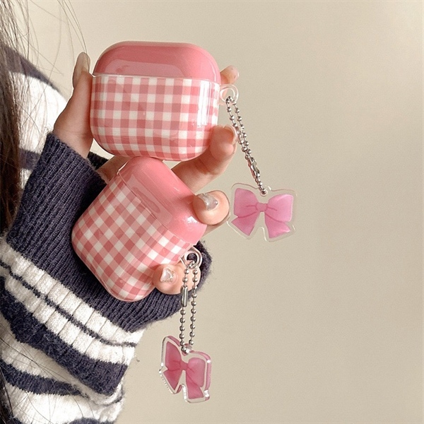 Case Airpods Caro Hồng+Nơ-3