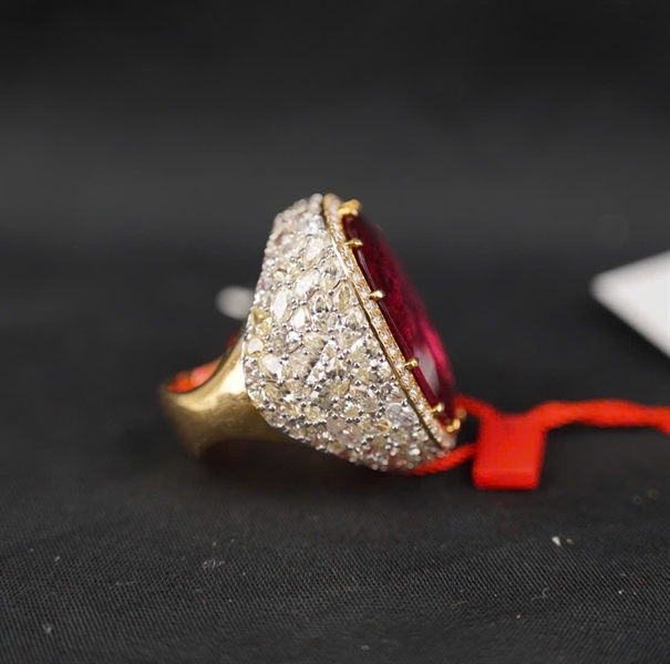 Nhẫn Tara Tourmaline hồng + full kim cương KG+