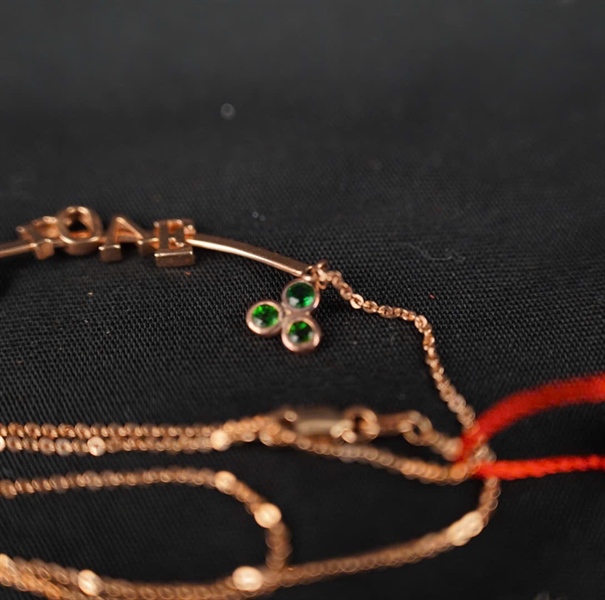 Dây Chuyền Tara 18K chữ Love đính 1v kim cương + gemstone xanh KG+