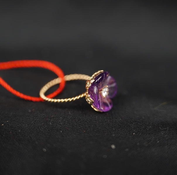 Nhẫn Tara vàng 14K - Hoa amethys time nhụy kim cương KG+