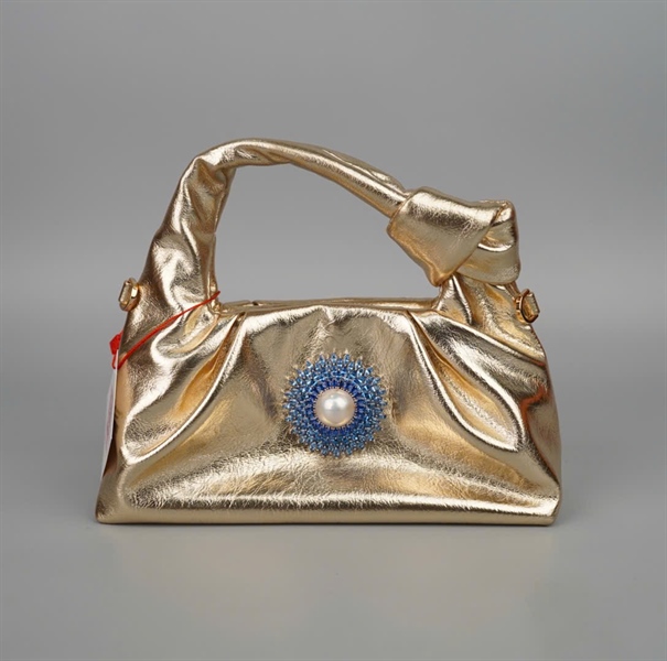 Túi Tara nhũ vàng đính charm hoa xanh sz20 KG+