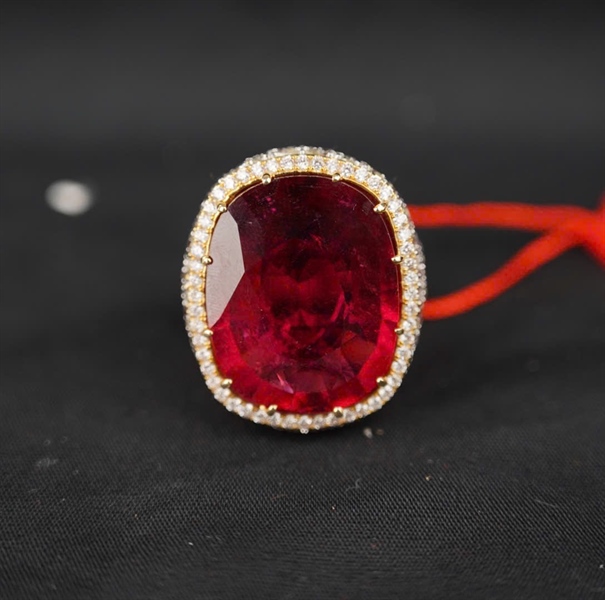 Nhẫn Tara Tourmaline hồng + full kim cương KG+