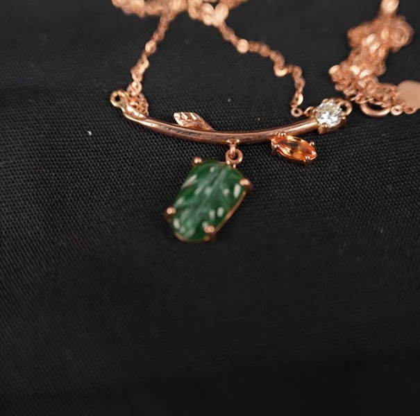 Dây Chuyền Tara 18K lá cẩm thạch phỉ thúy, đính kim cương 1v + gemstone KG+