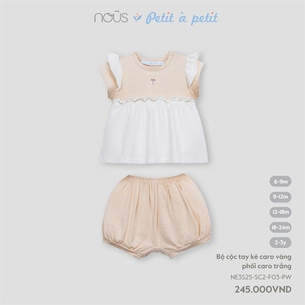 Nous Bộ cộc tay kẻ caro vàng phối trắng