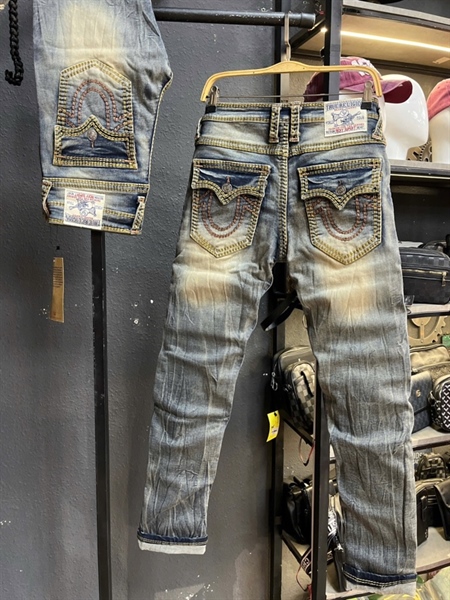 Jean Dài -THSG- Địa JD7942 xanh đậm was mix U cam vàng nhạt