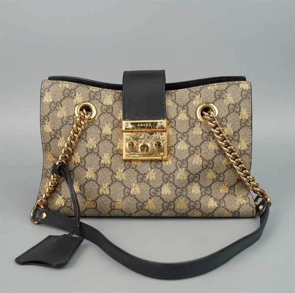 Túi GG Padlock xám hình ong kèm chìa (498156001998) sz26 (BQ) KG+