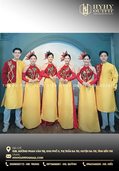 ÁO DÀI ĐỎ HOA NỔI 3D VÀNG