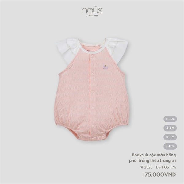 NS0025 - 3M/9M Bodysuit cộc phối trắng thêu trang trí