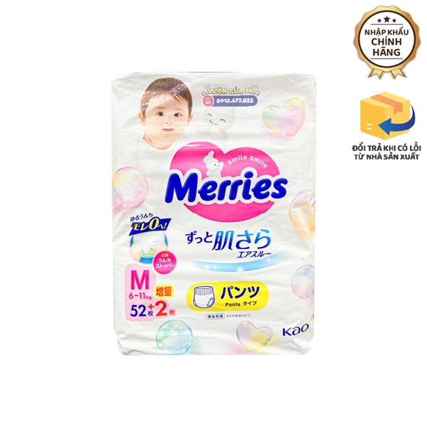 Bỉm Merries Nhật Bản Size 03 M quần 52+2 (6-11kg)