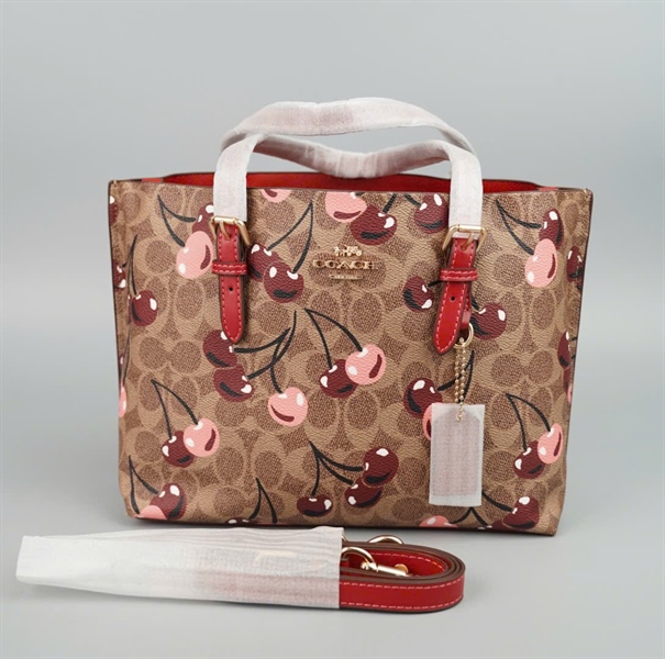 Túi Coach nâu họa tiết trái chery +