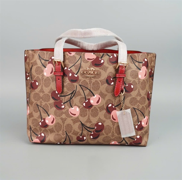 Túi Coach nâu họa tiết trái chery +