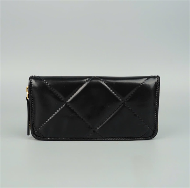 Ví Tory Burch đen khóa zip logo vàng+