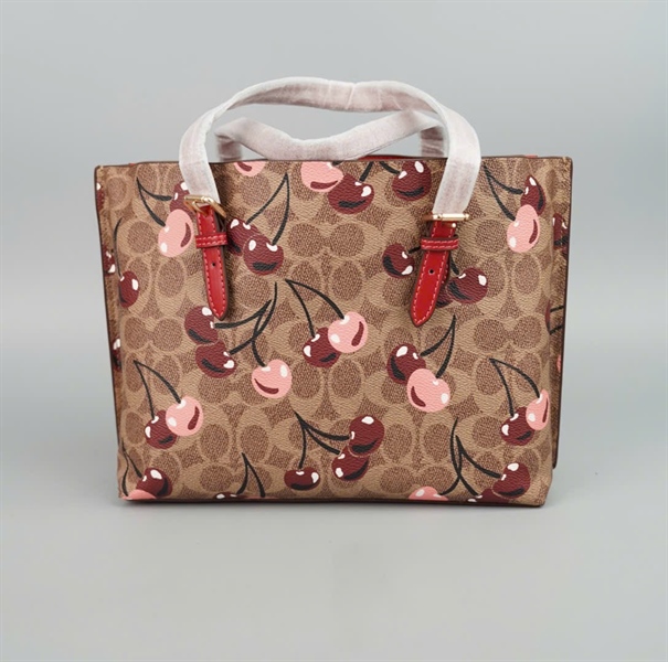 Túi Coach nâu họa tiết trái chery +