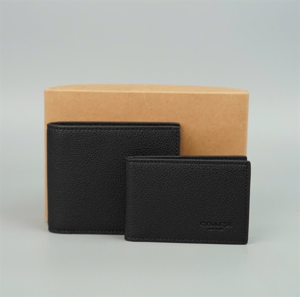 Ví Coach đen nhám (set 2: ví gập + ví card) +
