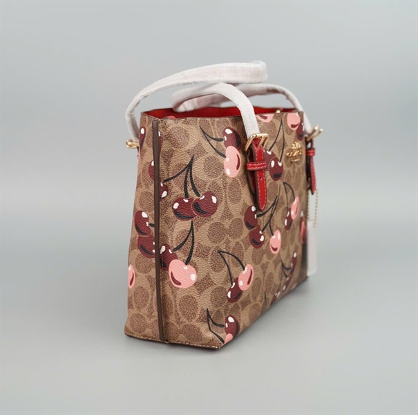 Túi Coach nâu họa tiết trái chery +