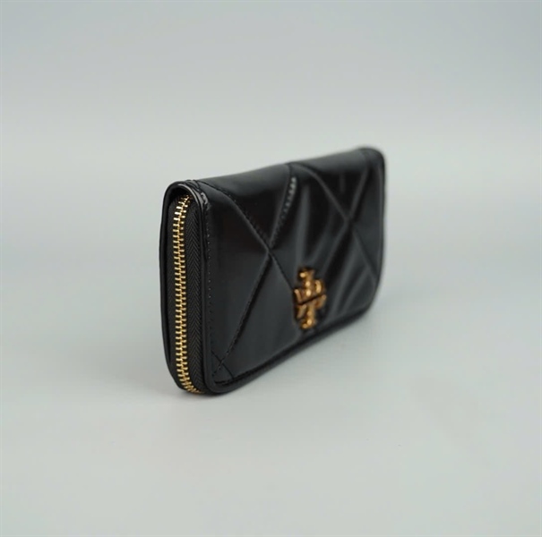 Ví Tory Burch đen khóa zip logo vàng+