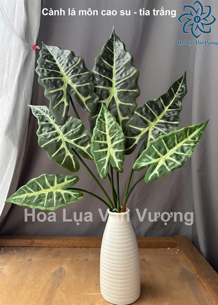 Cành lá môn cao su - tía trắng - Lá cành dài - Hoa Lụa Vân Vượng