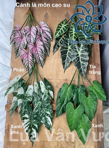 Cành lá môn cao su - xanh - Lá cành dài - Hoa Lụa Vân Vượng