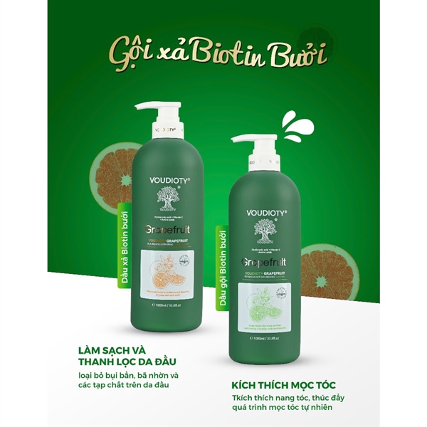 Bộ Gội Xả Bưởi Biotin Voudioty Grapefruit Luxury (2024) - 500ml